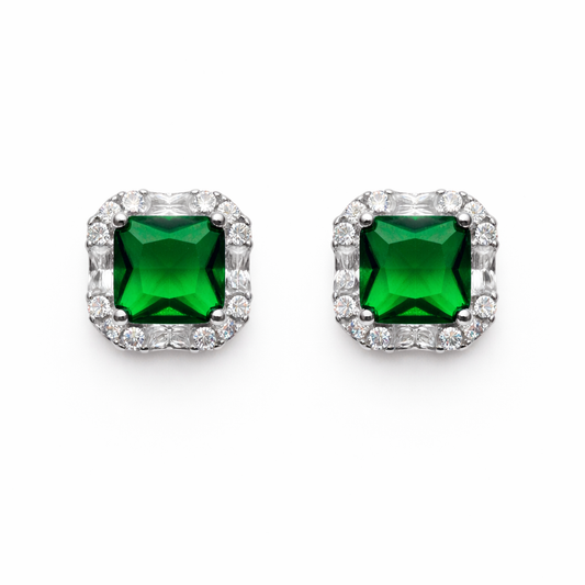 Emerald Frame 925 Sterling Silver Earrings