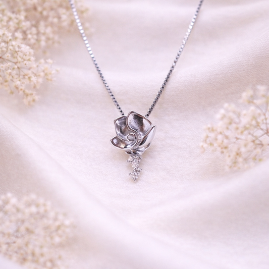 Velvet Rose Drop 925 Sterling Silver Necklace