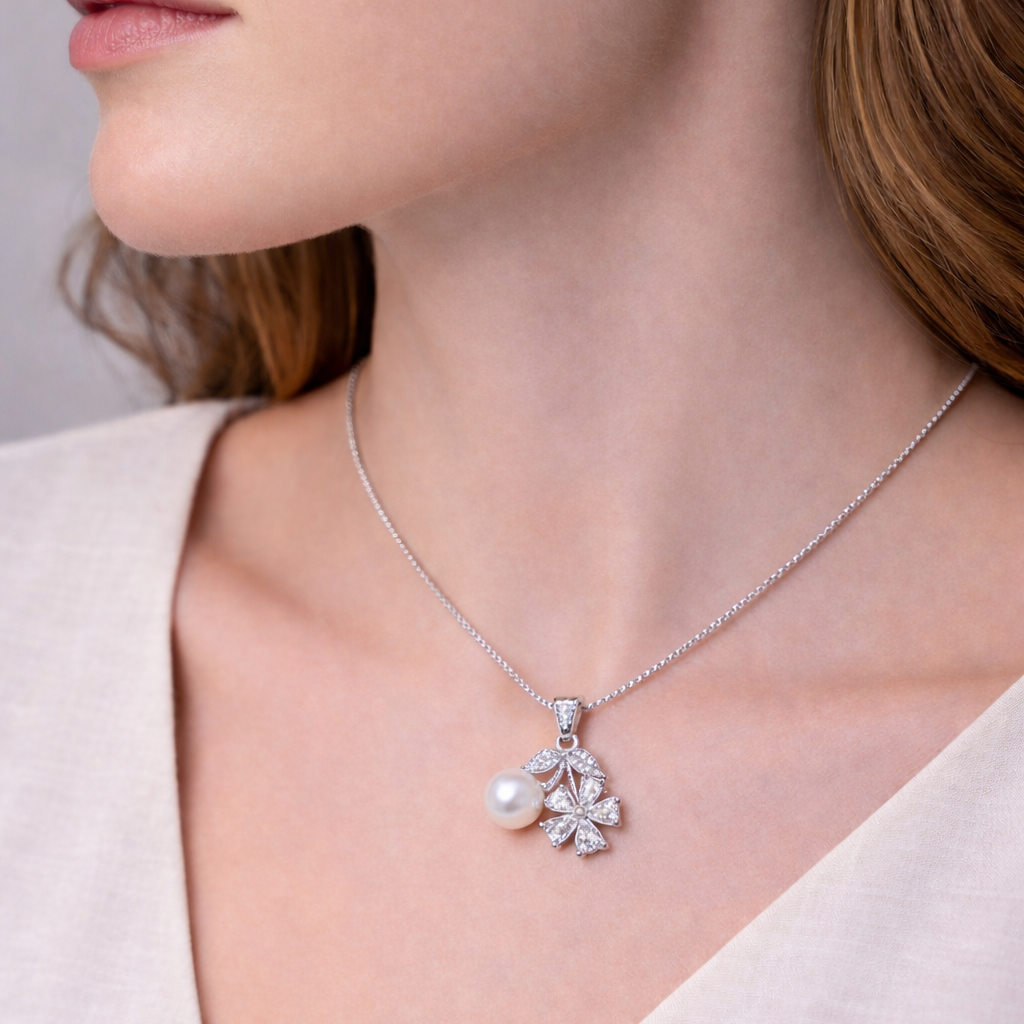 Luna Blossom Drop 925 Sterling Silver Necklace