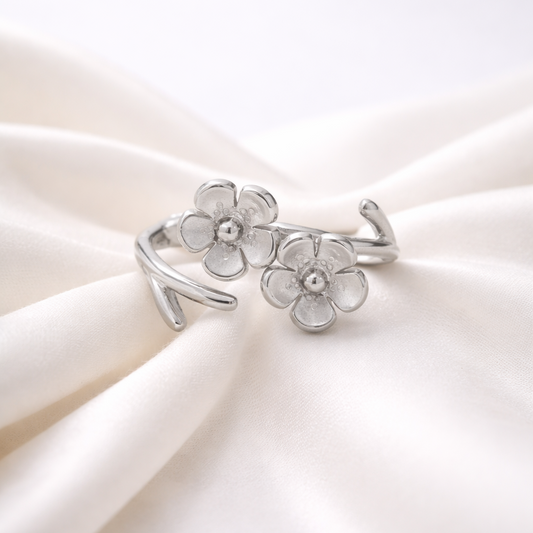 Twin Blossom 925 Sterling Silver Ring