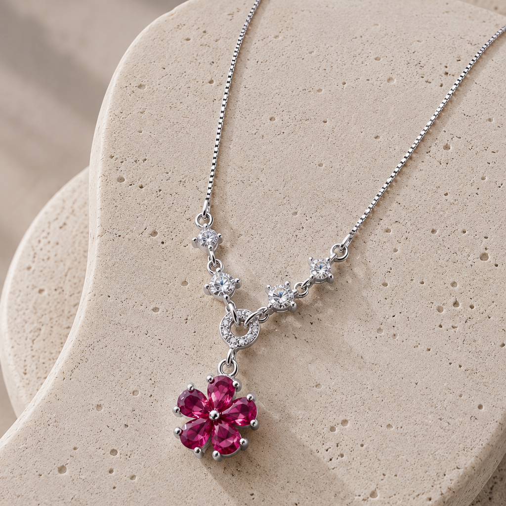 Fleur Rouge 925 Sterling Silver Necklace