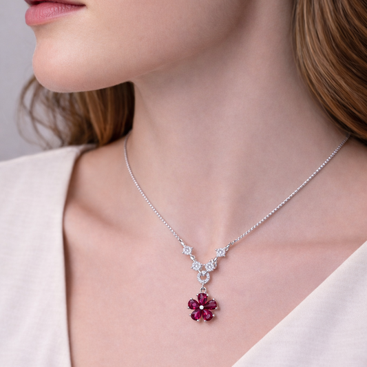 Fleur Rouge 925 Sterling Silver Necklace