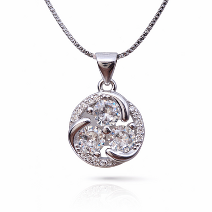 Trio Halo 925 Sterling Silver Necklace