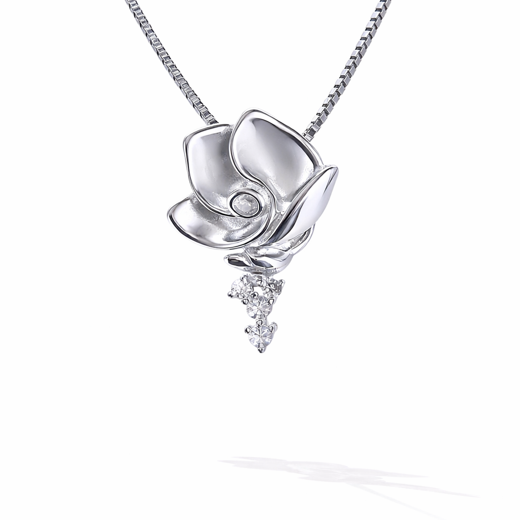 Velvet Rose Drop 925 Sterling Silver Necklace