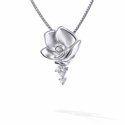Velvet Rose Drop 925 Sterling Silver Necklace