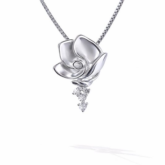 Velvet Rose Drop 925 Sterling Silver Necklace