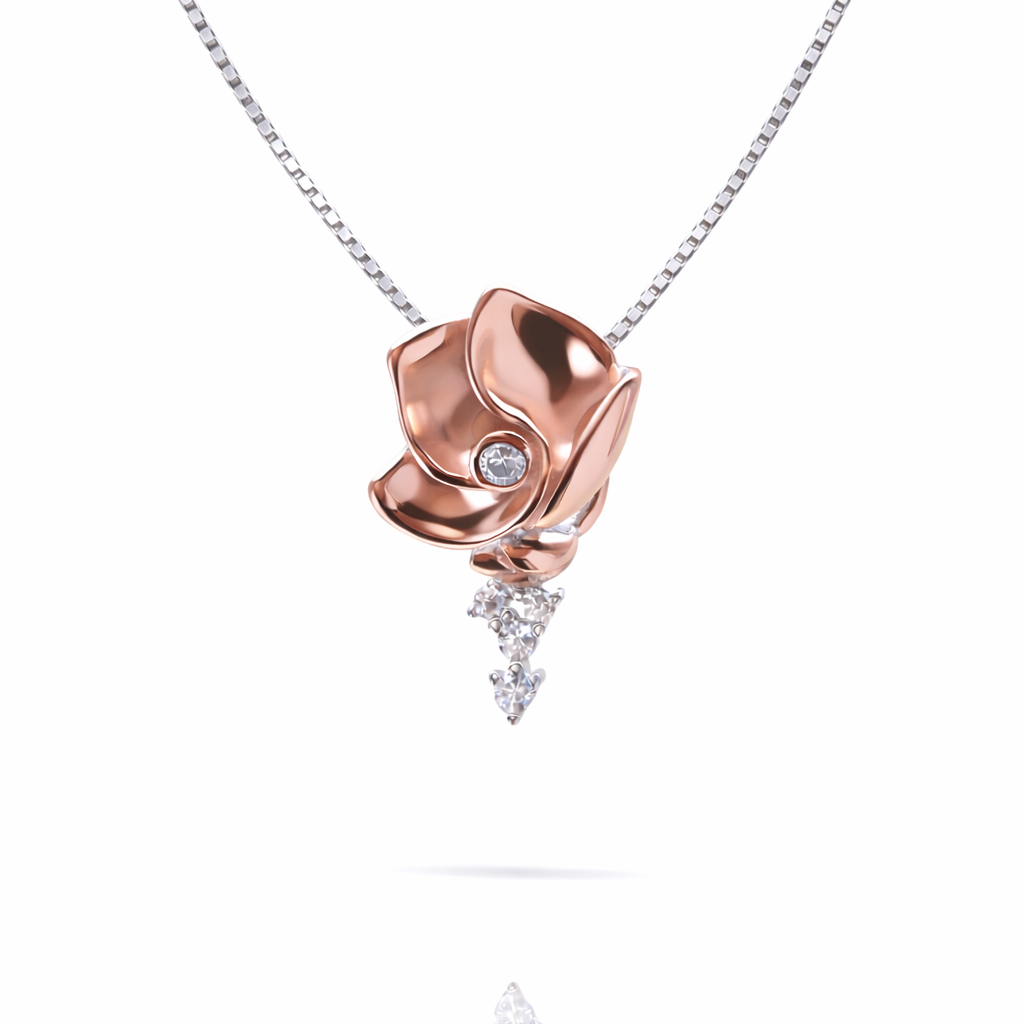Velvet Rose Drop Charm Rose Gold Necklace