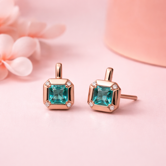 Teal Prism 925 Sterling Silver Earrings