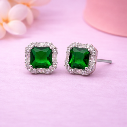 Emerald Frame 925 Sterling Silver Earrings