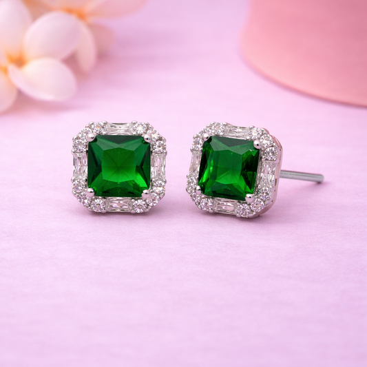 Emerald Frame 925 Sterling Silver Earrings