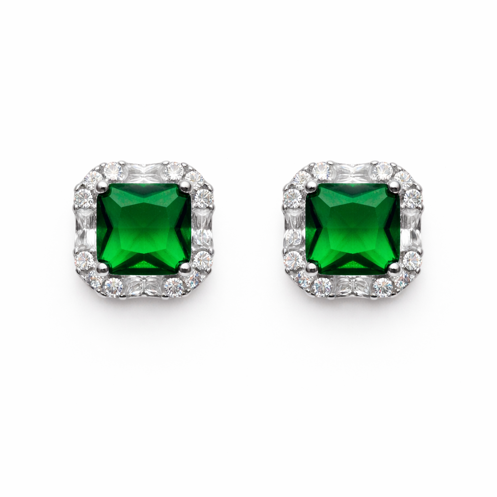 Emerald Frame 925 Sterling Silver Earrings