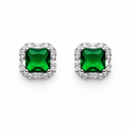Emerald Frame 925 Sterling Silver Earrings