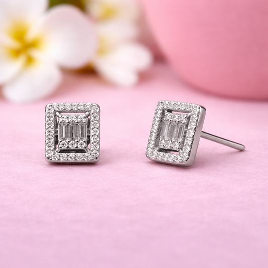 Regal Frame Silver Earring