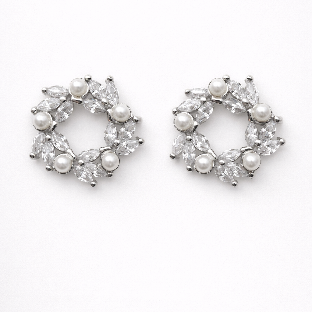 Pearl Laurel Circle 925 Sterling Silver Earrings