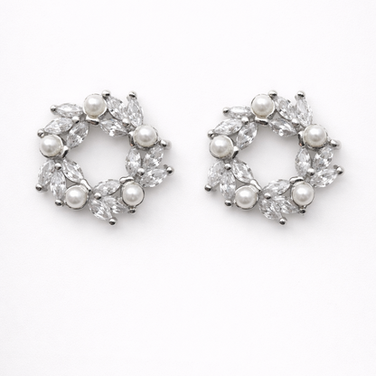 Pearl Laurel Circle 925 Sterling Silver Earrings