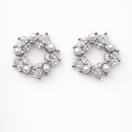 Pearl Laurel Circle 925 Sterling Silver Earrings