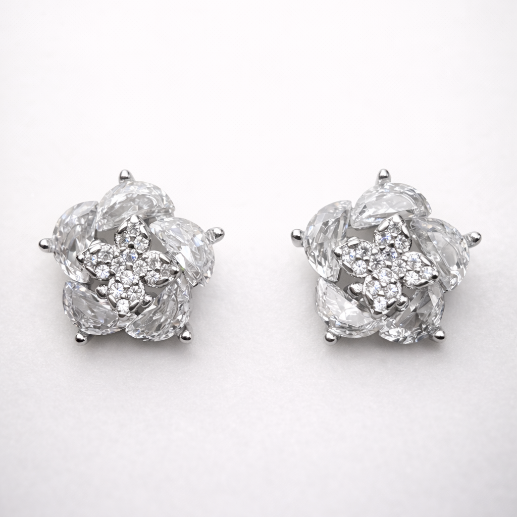 Crystal Bloom Cluster 925 Sterling Silver Earrings