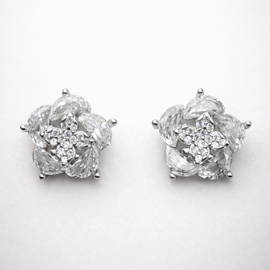 Crystal Bloom Cluster 925 Sterling Silver Earrings