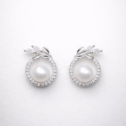 Pearl Vine Halo 925 Sterling Silver Earrings