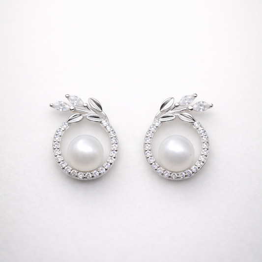 Pearl Vine Halo 925 Sterling Silver Earrings
