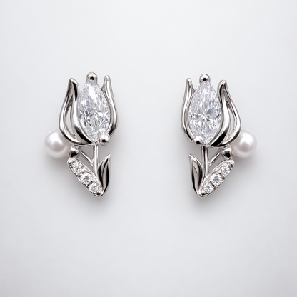 Pearl Bloom Bud 925 Sterling Silver Earrings