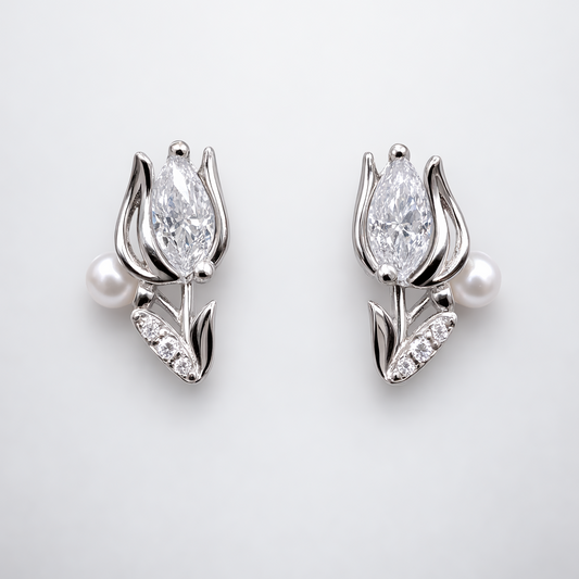 Pearl Bloom Bud 925 Sterling Silver Earrings
