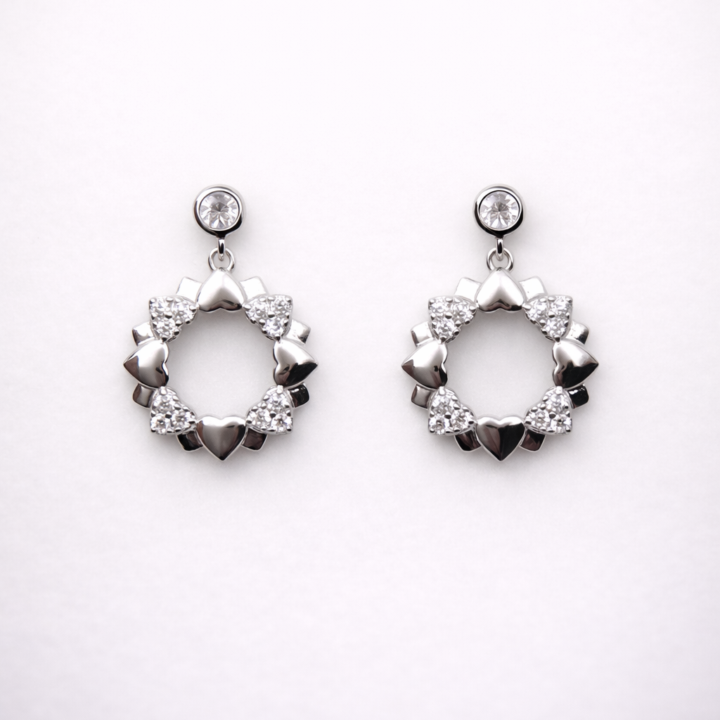 Heart Halo 925 Sterling Silver Earrings