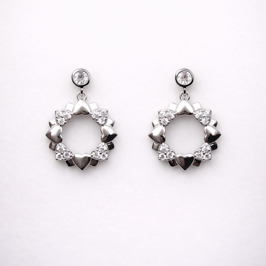 Heart Halo 925 Sterling Silver Earrings