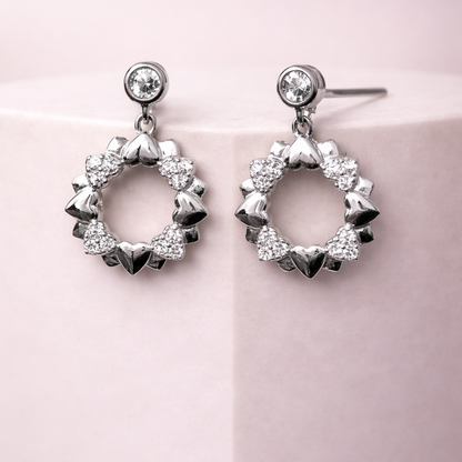 Heart Halo 925 Sterling Silver Earrings
