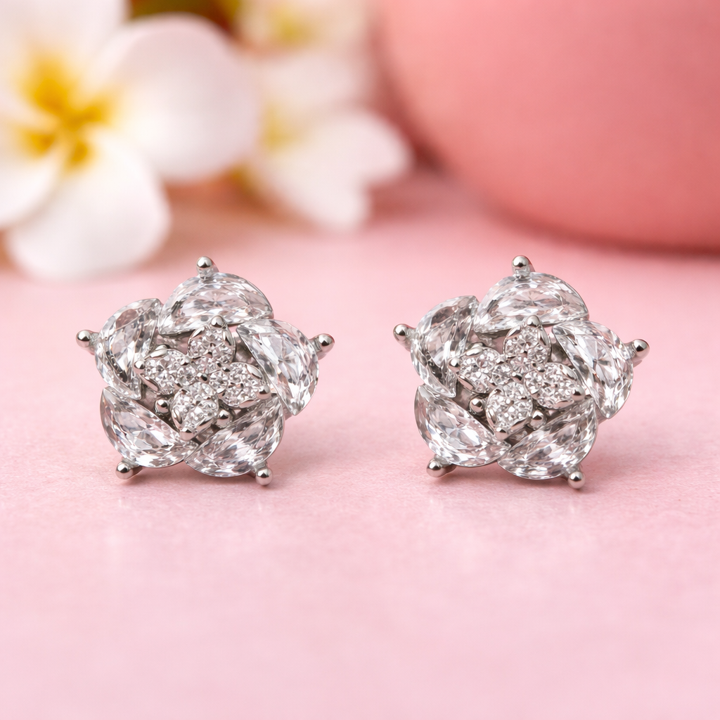 Crystal Bloom Cluster 925 Sterling Silver Earrings