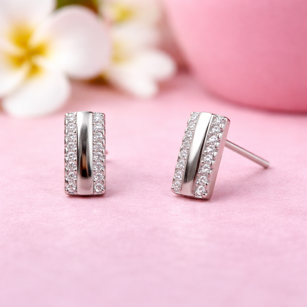 Dual Line Spark 925 Sterling Silver Earrings