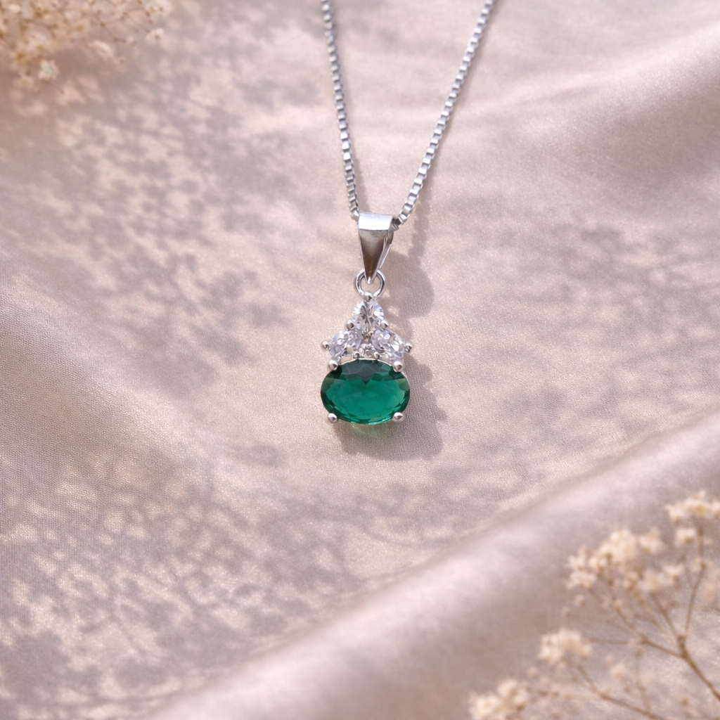 Verdant Spark Drop 925 Sterling Silver Necklace