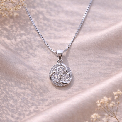 Trio Halo 925 Sterling Silver Necklace