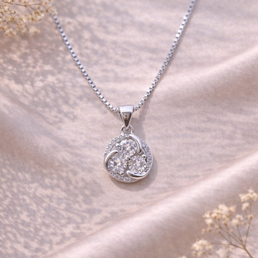 Trio Halo 925 Sterling Silver Necklace