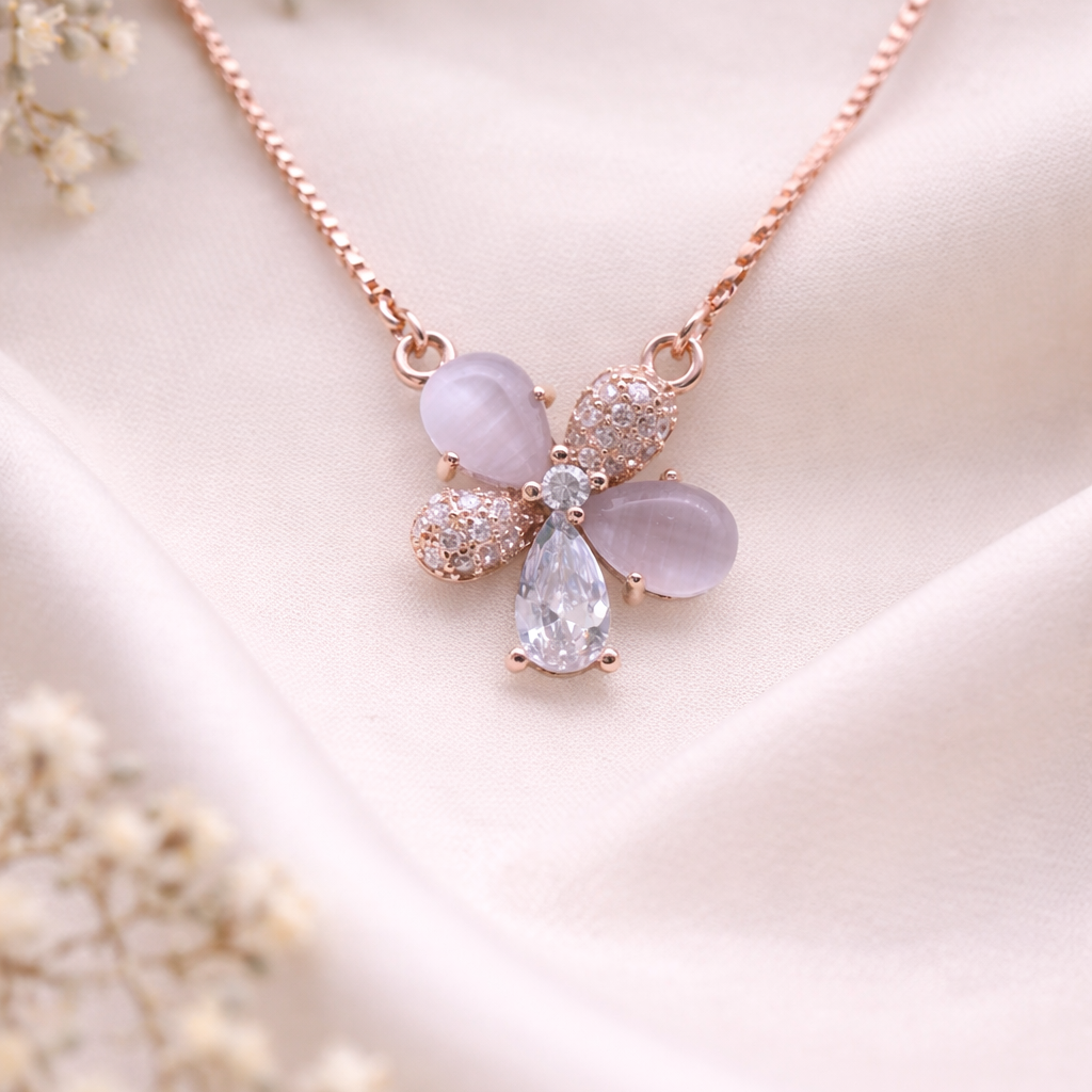 Blush Petal Glow 925 Sterling Silver Necklace