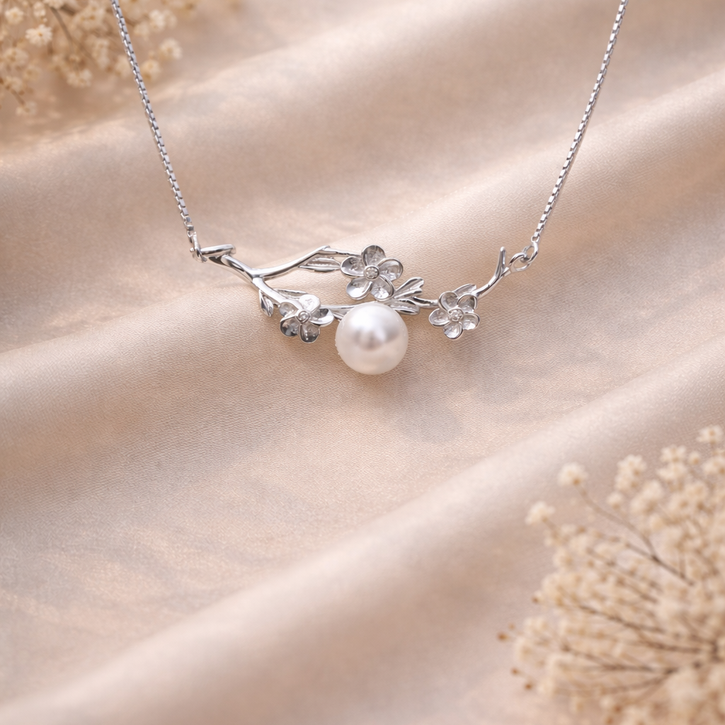 Sakura Pearl Vine 925 Sterling Silver Necklcae