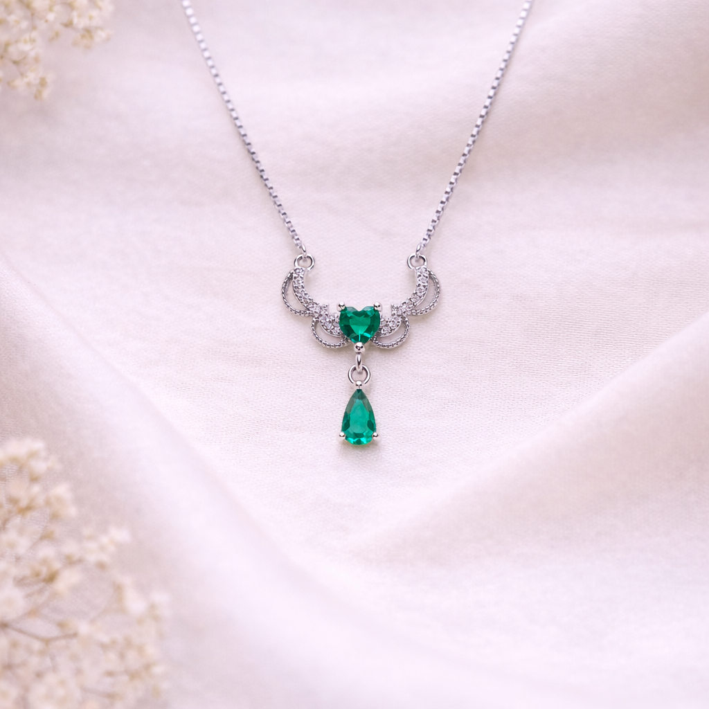 Seraphina Emerald Drop 925 Sterling Silver Necklace
