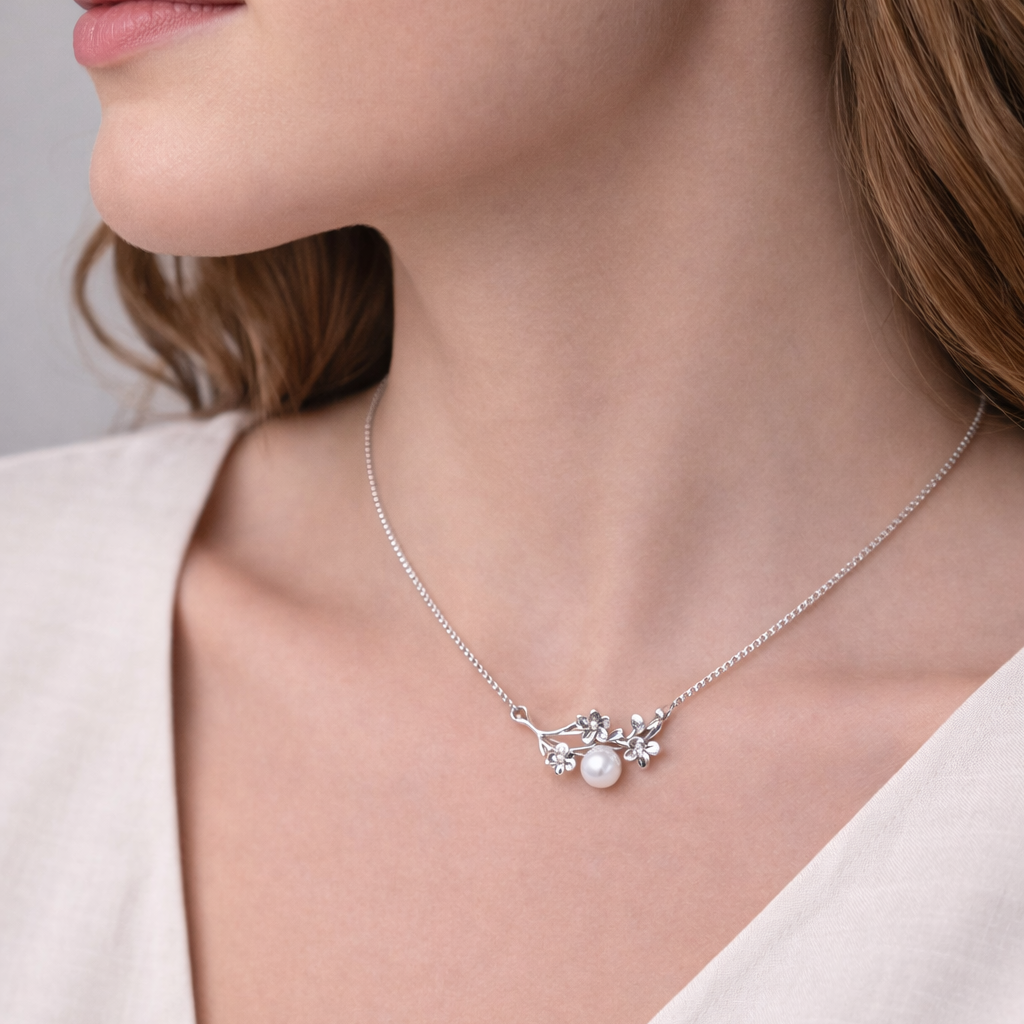 Sakura Pearl Vine 925 Sterling Silver Necklcae