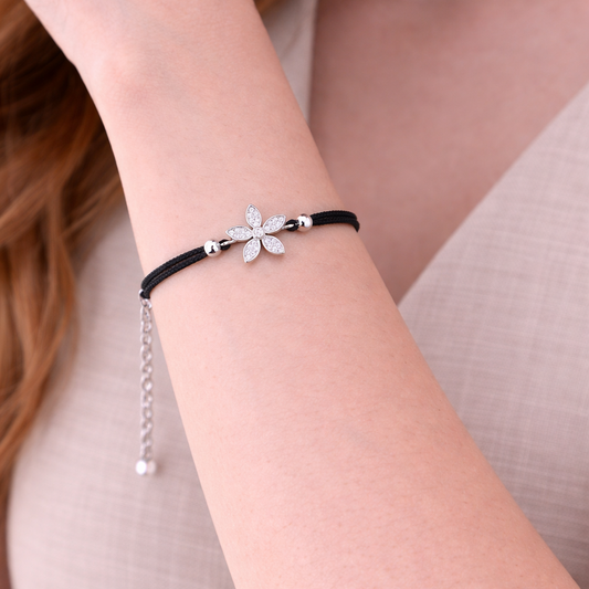 Noir Fleur 925 Sterling Silver Bracelet (Adjustable)