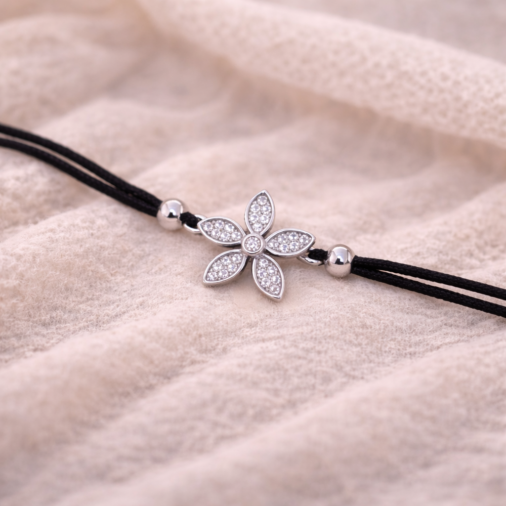 Noir Fleur 925 Sterling Silver Bracelet (Adjustable)
