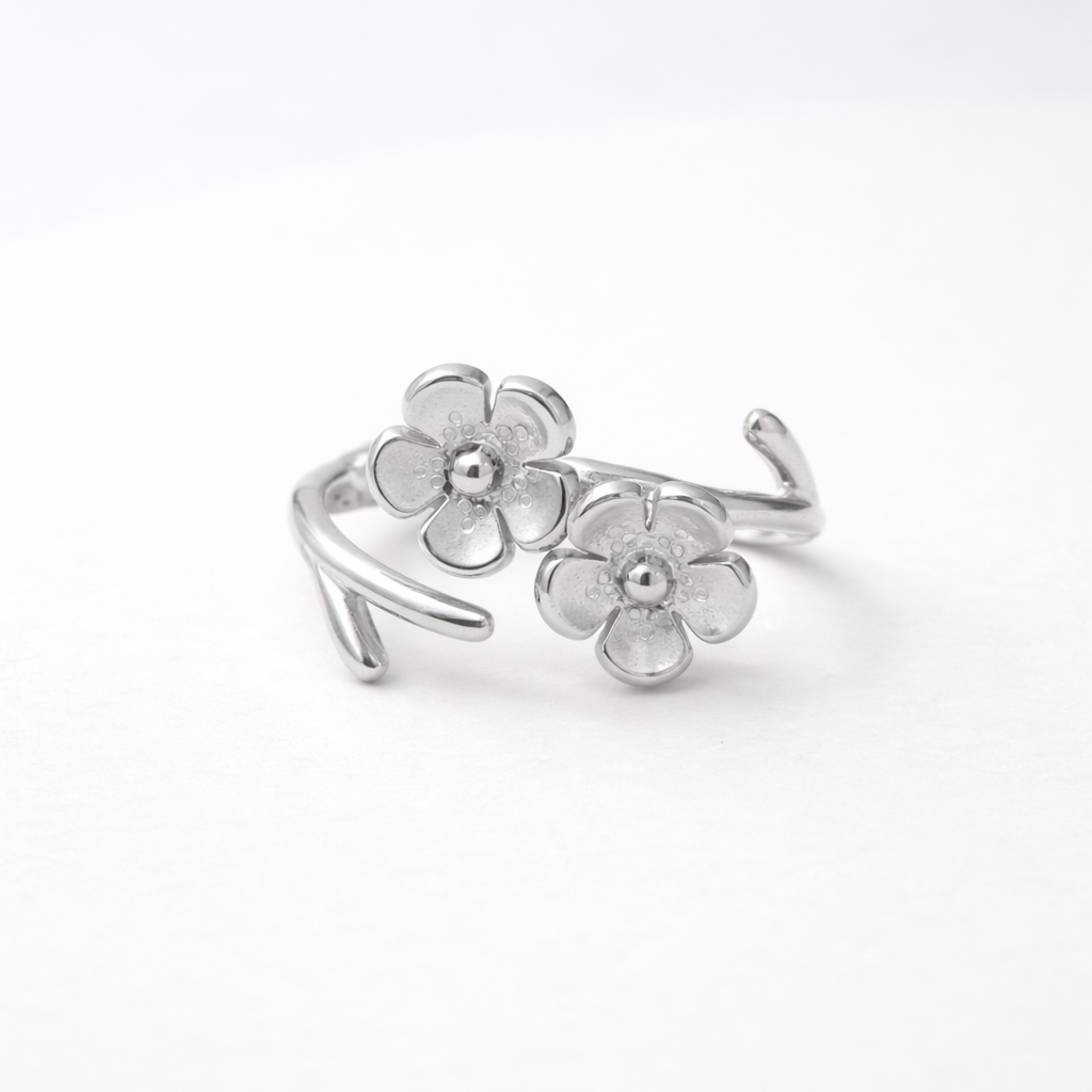 Twin Blossom 925 Sterling Silver Ring
