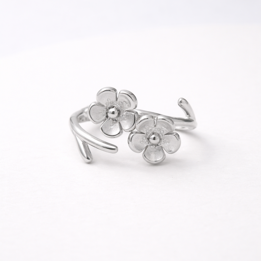 Twin Blossom 925 Sterling Silver Ring