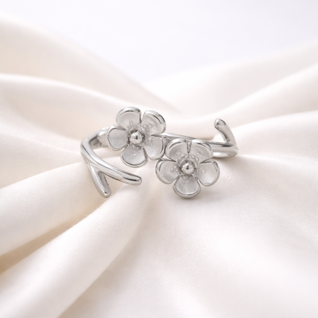 Twin Blossom 925 Sterling Silver Ring