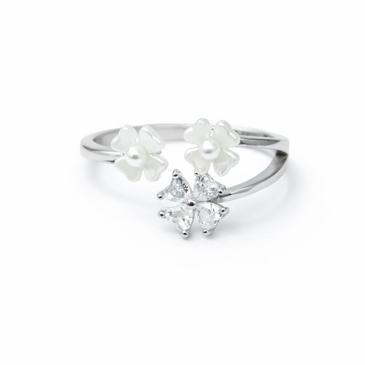 Pearl Petals 925 Sterling Silver Ring (Adjustable)