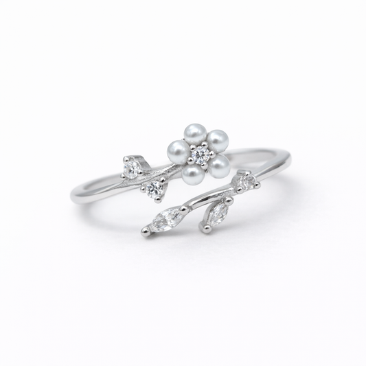 Moonlight Bloom 925 Sterling Silver Ring(Adjustable)