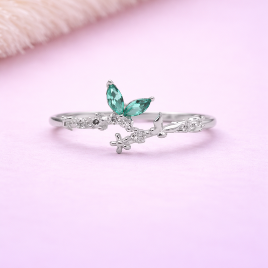 Blue Bloom 925 Sterling Silver Ring (Adjustable)
