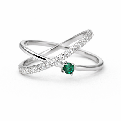 Emerald Crossline 925 Sterling Silver Ring