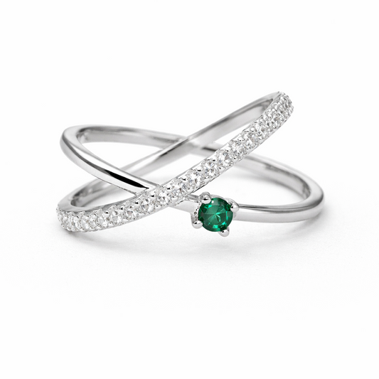 Emerald Crossline 925 Sterling Silver Ring