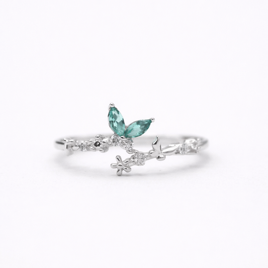 Blue Bloom 925 Sterling Silver Ring (Adjustable)