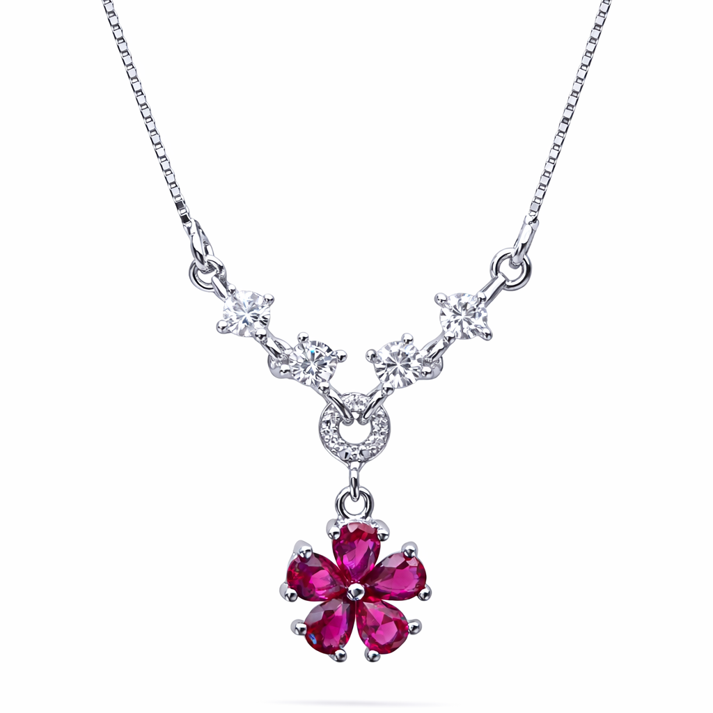 Fleur Rouge 925 Sterling Silver Necklace